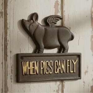 Flying Pig Wall Decor in Brown and Gold- NEW